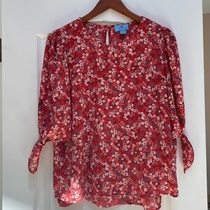 CeCe blouse with 3/4 length tie sleeves, size M